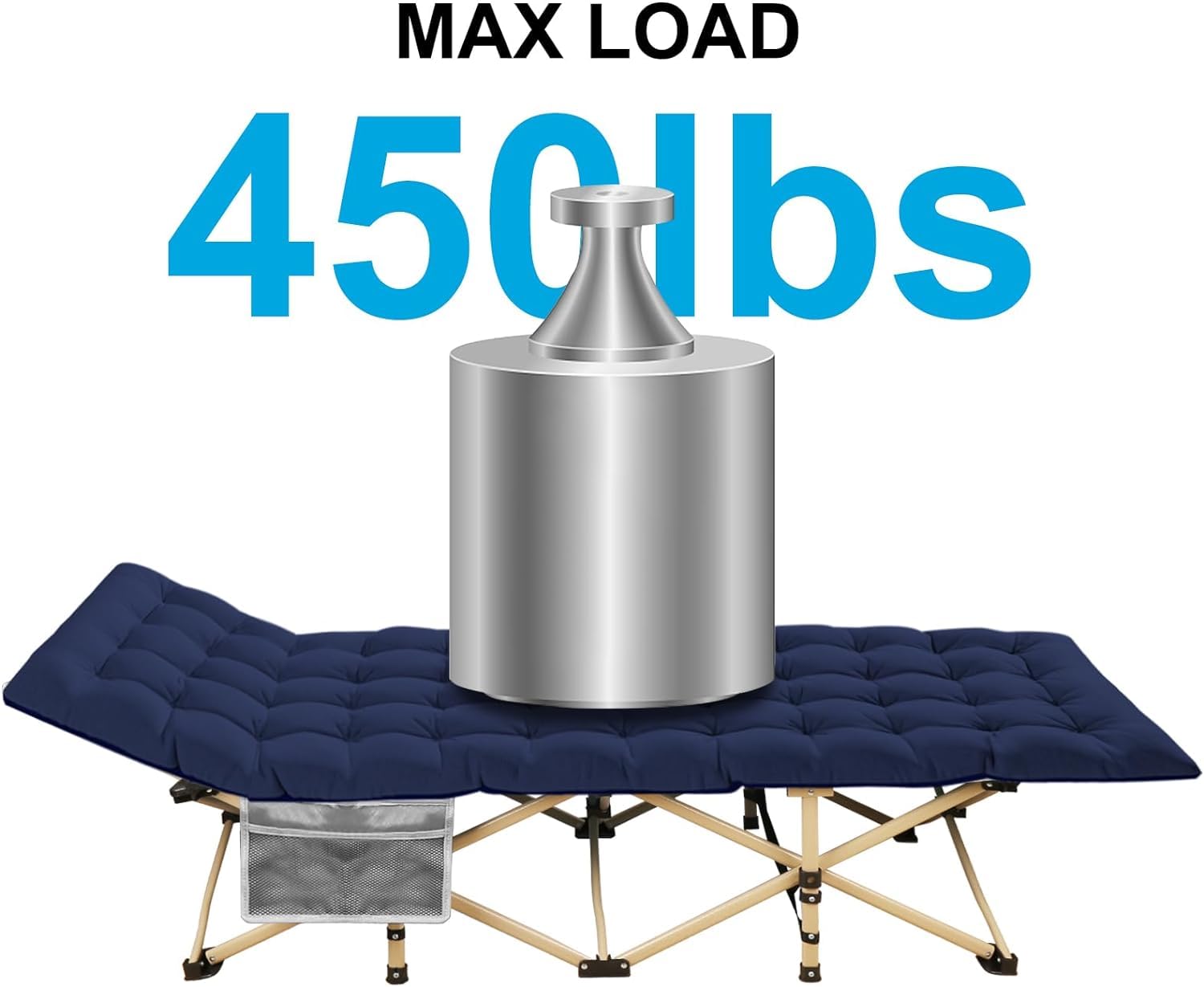 Camping Cot With Mattress, 450Lbs(Max Load), Portable Folding Outdoor Bed With Carry Bag For Adults Kids, Heavy Duty Cot For Tra