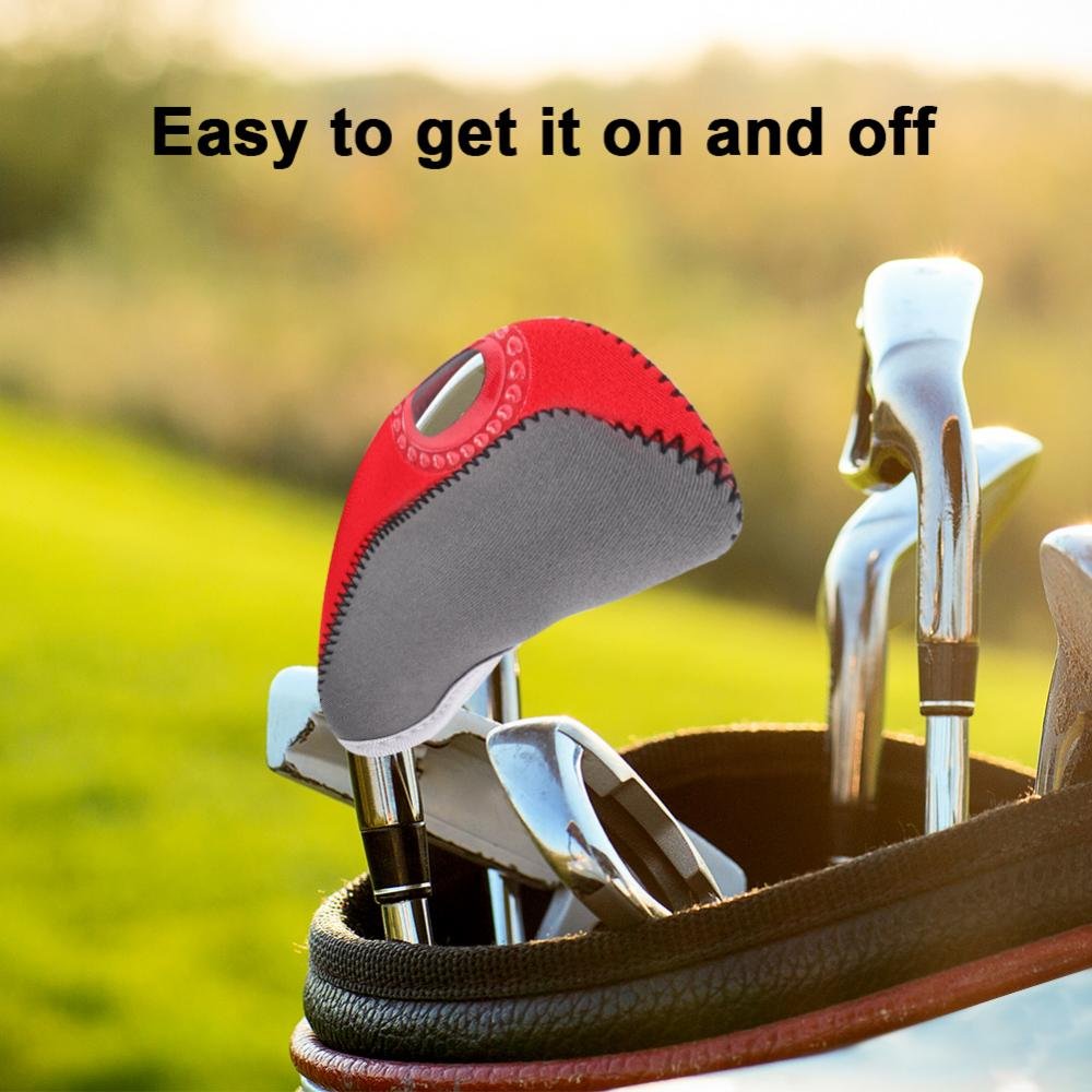 Dilwe 10 Pcs Golf Putter Protector, Wedge Neoprene Iron Head Cover With Zipper Long Neck See Through Window Golf Covers (Gray+Re