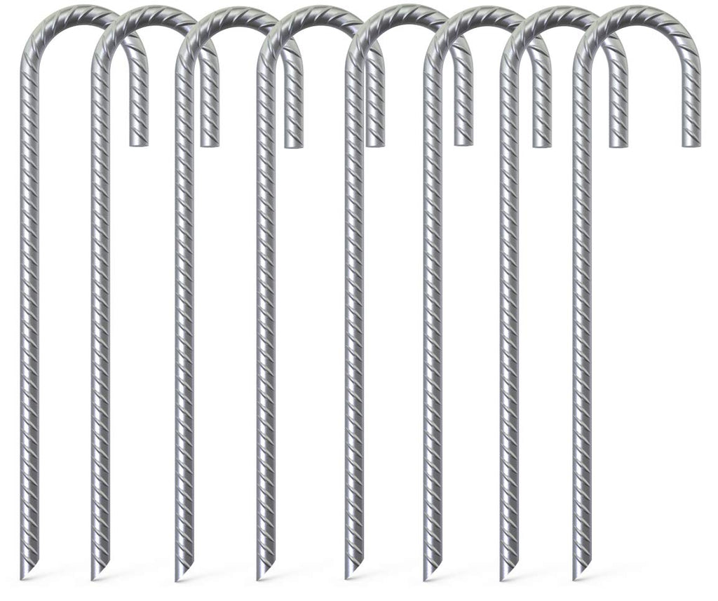 Ok5Star 8 Pack 16'' Galvanized Rebar Stakes Heavy Duty J Hook Ground Anchors, Curved Steel Tent Stakes Anti Rust Steel Ground St