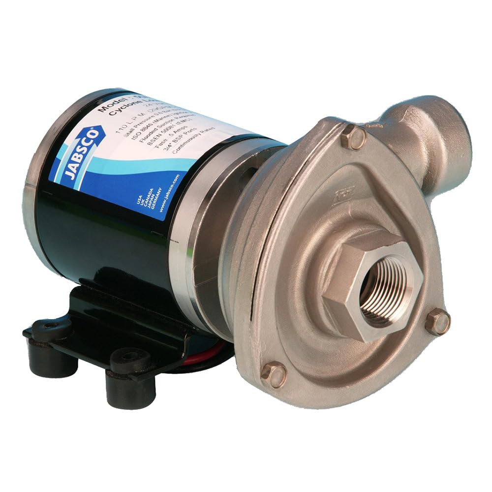 Jabsco 50840-0024 Marine High Flow Low Pressure Cyclone Centrifugal Pump, 29.7 Gpm, 24 Volt , Black