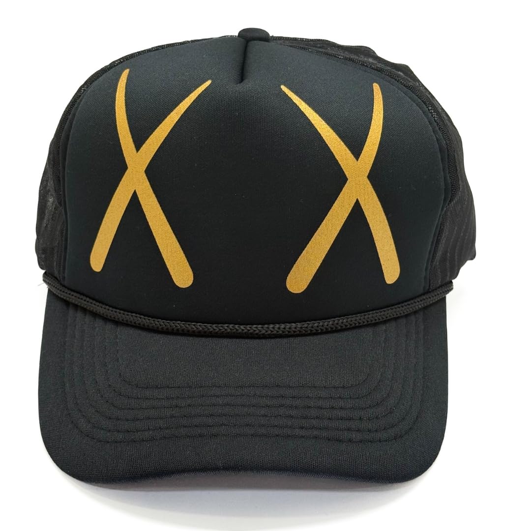 The Tie Hub Black Net Cap With Gold Xx Print Unisex Trucker Baseball Cap Adjustable Mesh Snapback Cap