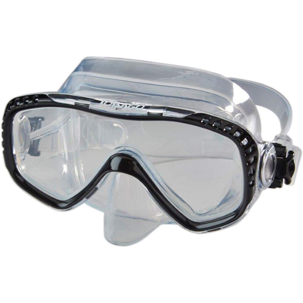 Akona Tobago Scuba And Snorkeling Dive Mask With Clear Silicone Skirt And Single Tempered Lens (Black Silicone)