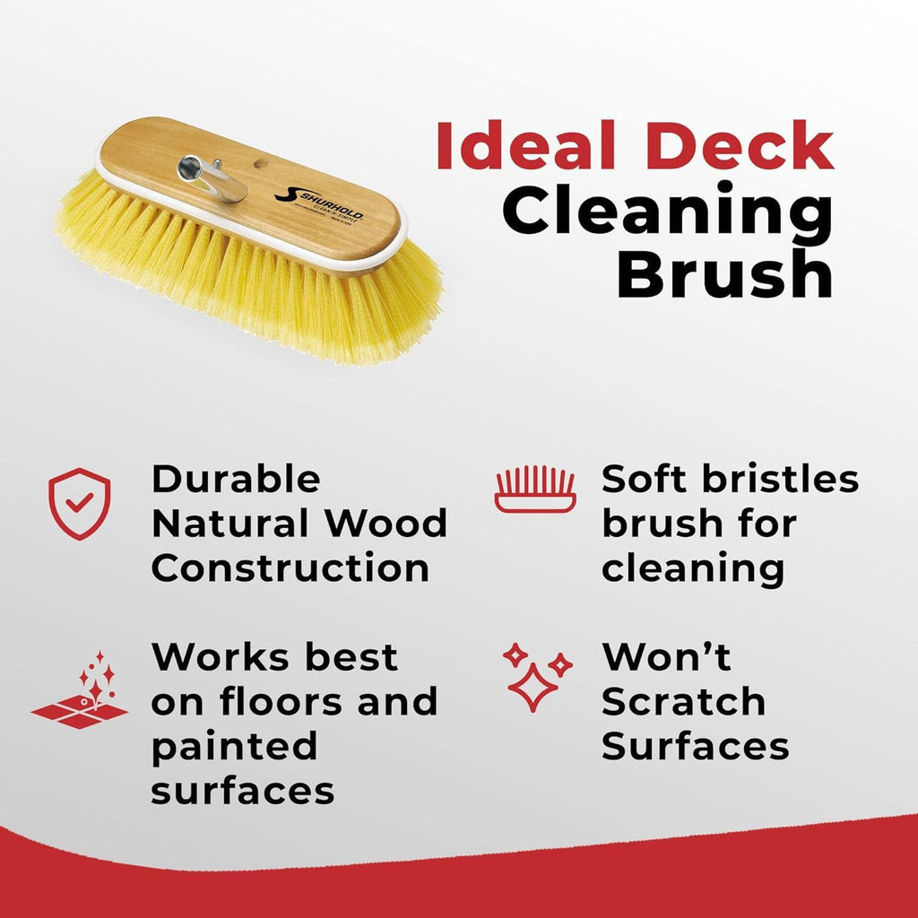 Shurhold 980 10 Inch Soft Bristle Brush, Deck Brush With Yellow Polystyrene Bristles