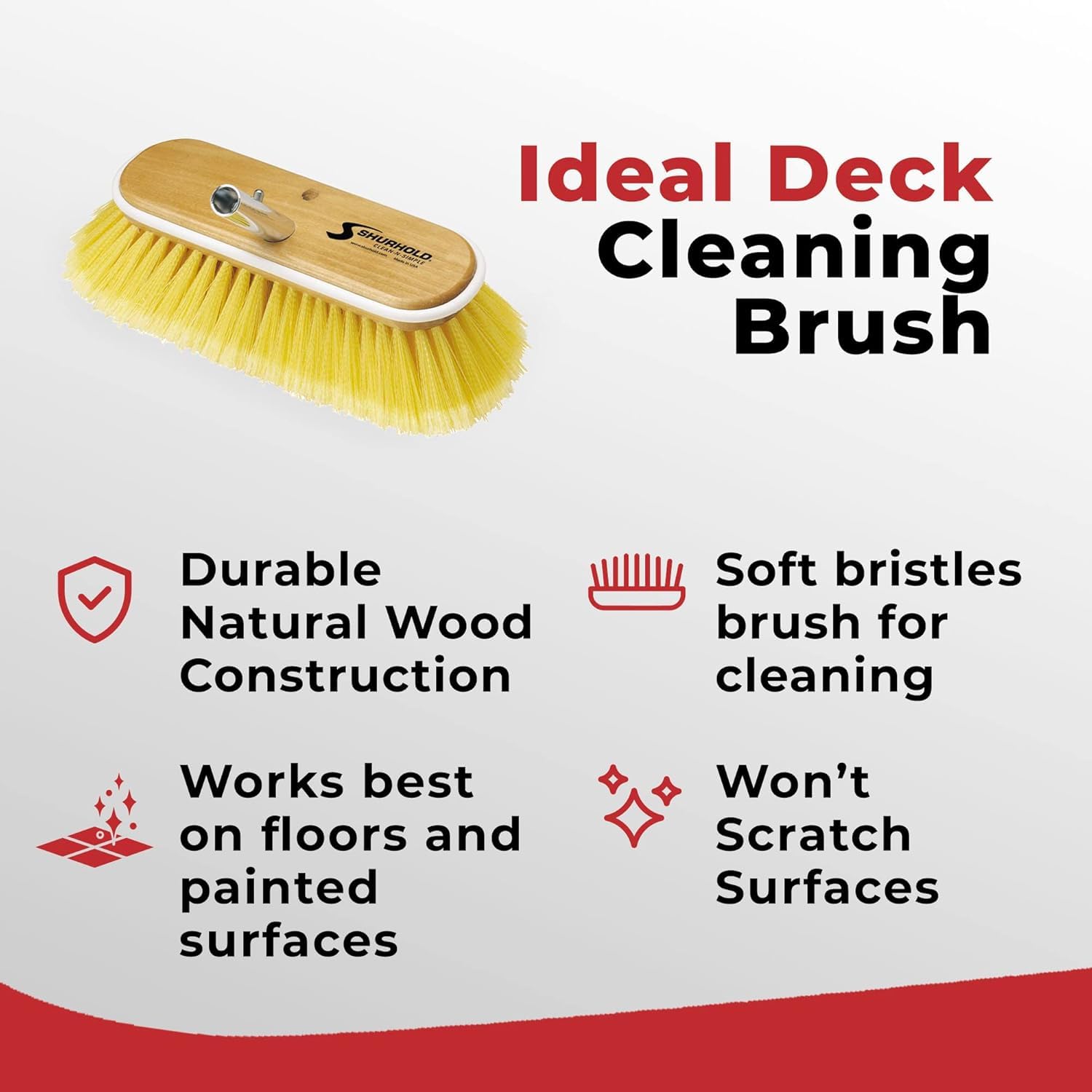 Shurhold 980 10 Inch Soft Bristle Brush, Deck Brush With Yellow Polystyrene Bristles