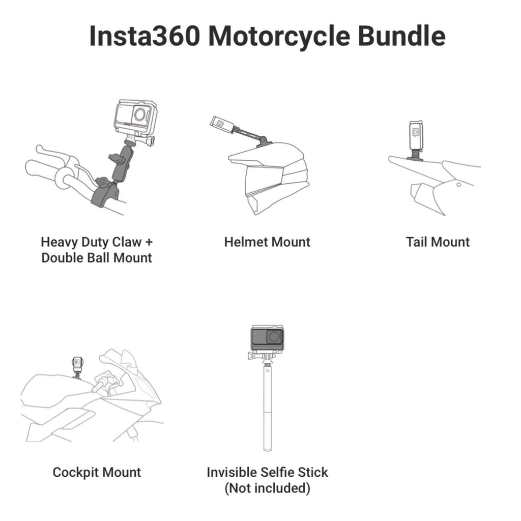 Insta360 Motorcycle Bundle - Complete Mounting Kit For Insta360 One X3/X2/X 360 Cameras | Compatible With Insta360 One R/Rs, Evo