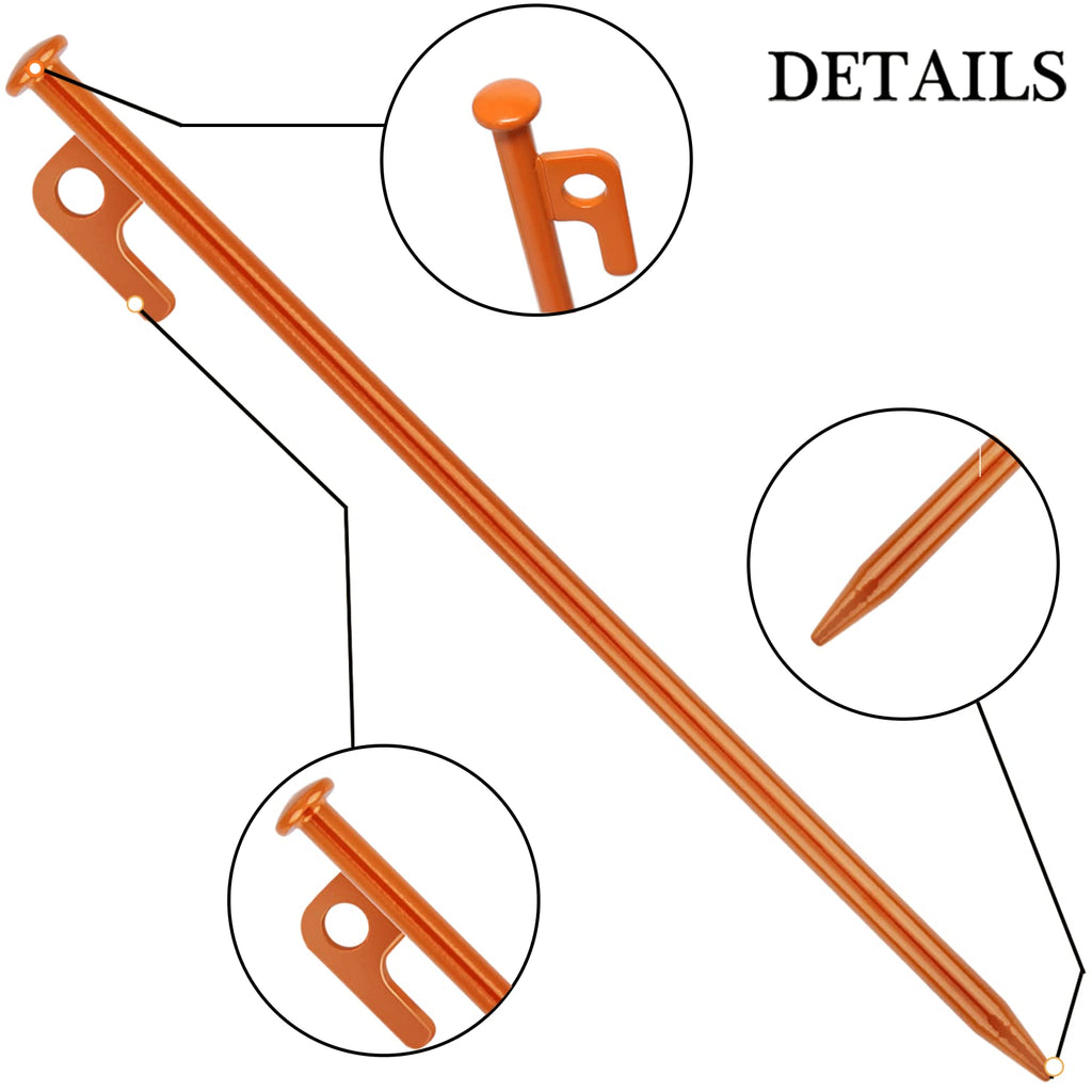 8 Pack Tent Stakes Heavy Duty 12 Inch Steel Tent Pegs For Camping Unbreakable And Inflexible-Orange