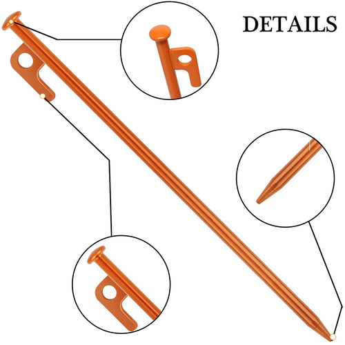 8 Pack Tent Stakes Heavy Duty 12 Inch Steel Tent Pegs For Camping Unbreakable And Inflexible-Orange