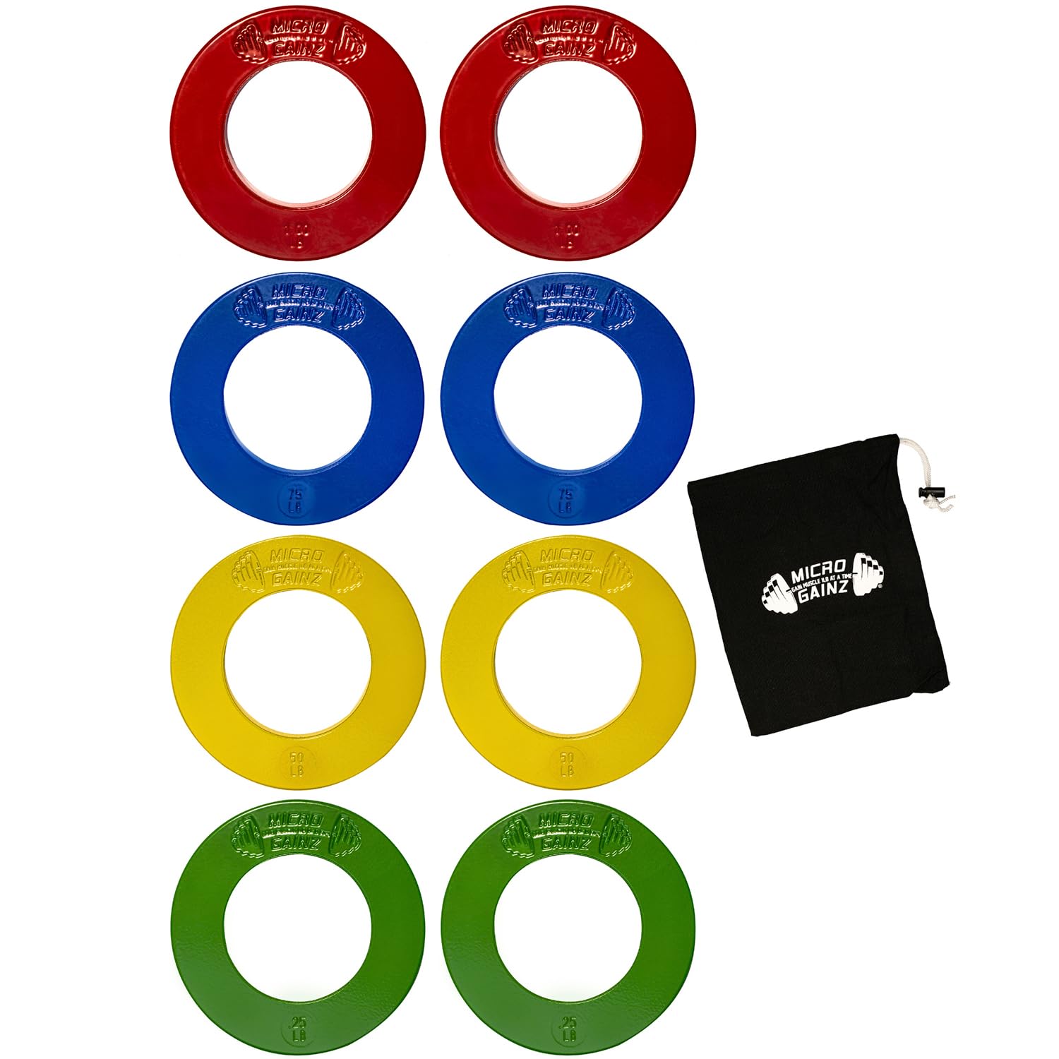 Micro Gainz Calibrated Fractional Weight Plates Set, 8 Piece Olympic Weight Plates Set with Bag, Designed for Olympic Barbells f