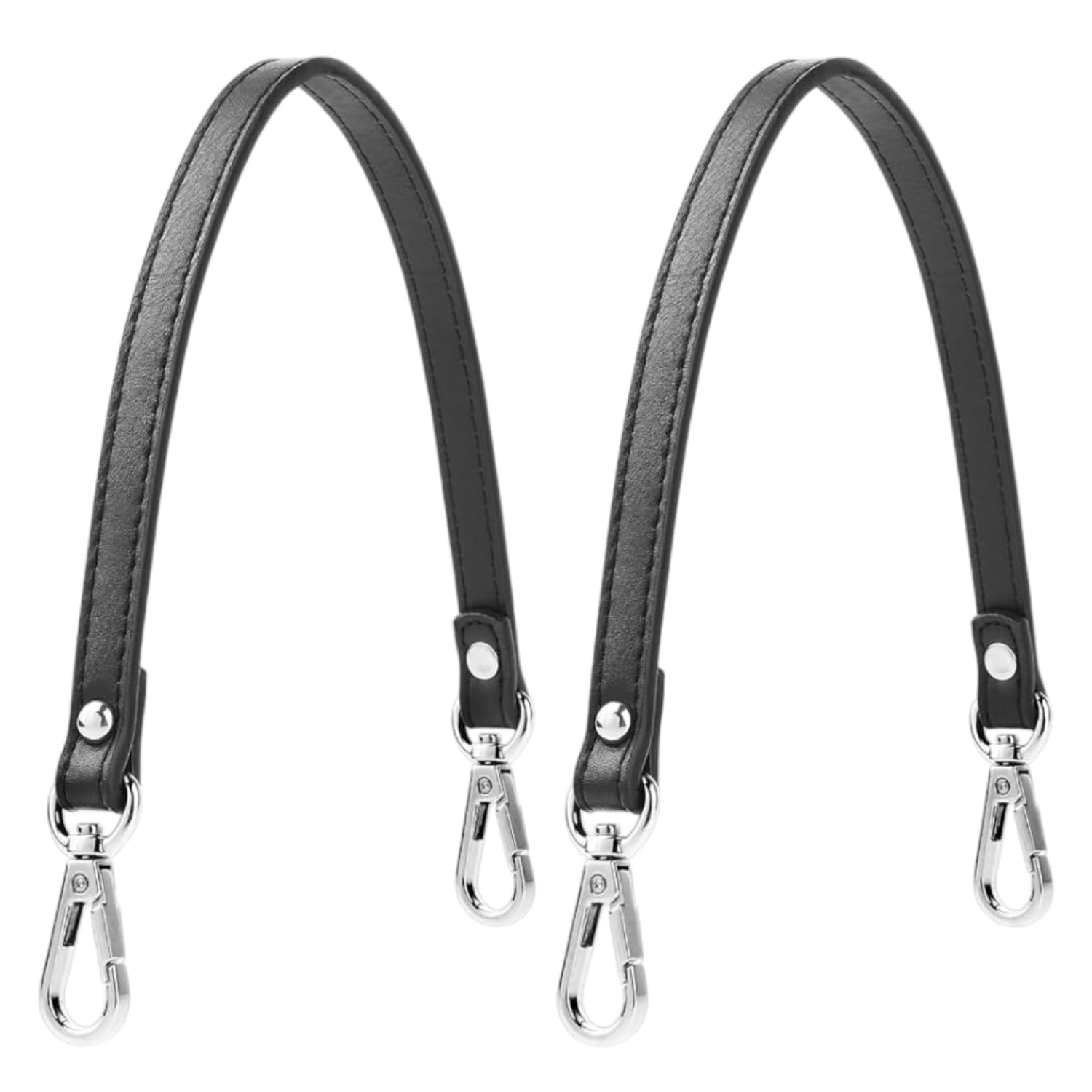 Generic Black Pu Leather Handbag Handles Replacement, 16 Inches, Classic Style With Silver Buckles