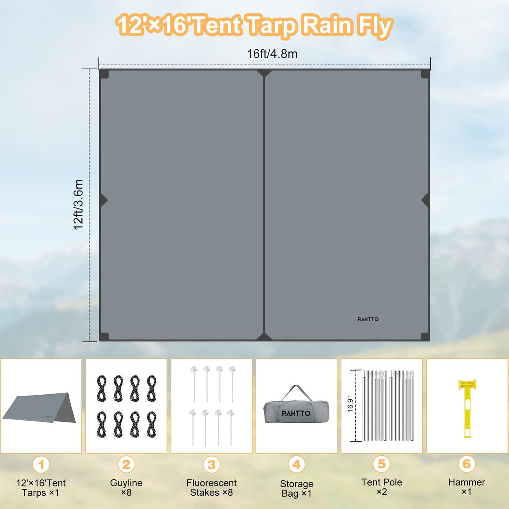 Camping Tarp With Poles, 16X12 Ft Camping Canopy, Waterproof Tent Tarp, Rain Shelter For Camping, Picnic,Beach, Outdoor Activiti