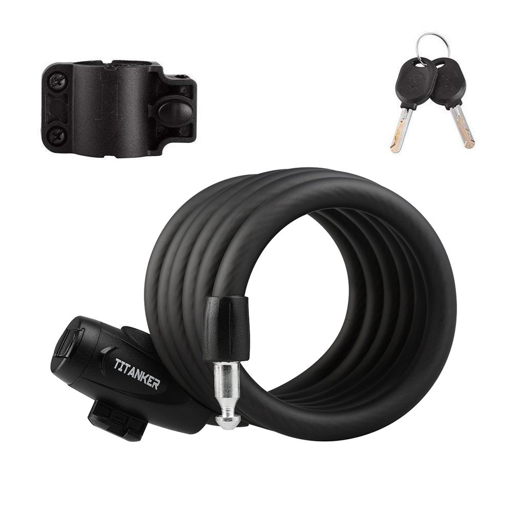 Titanker Bike Locks With Keys, Bike Lock Cable 4 Feet Coiled Secure Bike Cable Lock With Mounting Bracket, 12 Inch Diameter