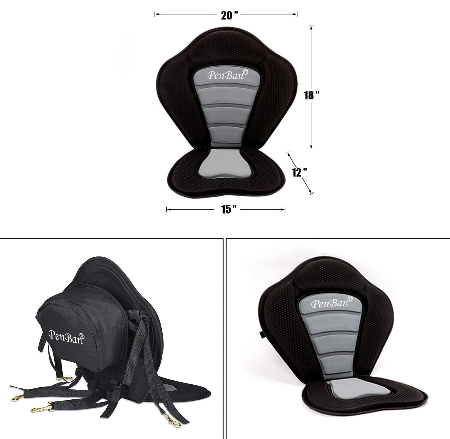 Penban Universal Deluxe Padded Kayak Seat Fishing Boat Seat With Storage Bag,Detachable Universal Paddle Board Seat,Adjustable K