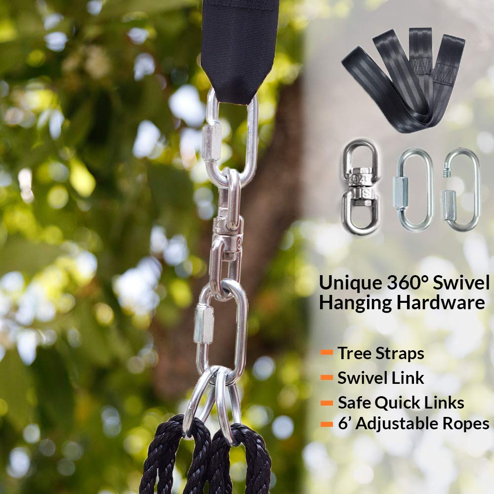 Clevr 40'' Tree Net Teslin Web Saucer Round Swing, Detachable 360 Degree Spin Swivel Hanging Hardware & Adjustable 71'' Height R