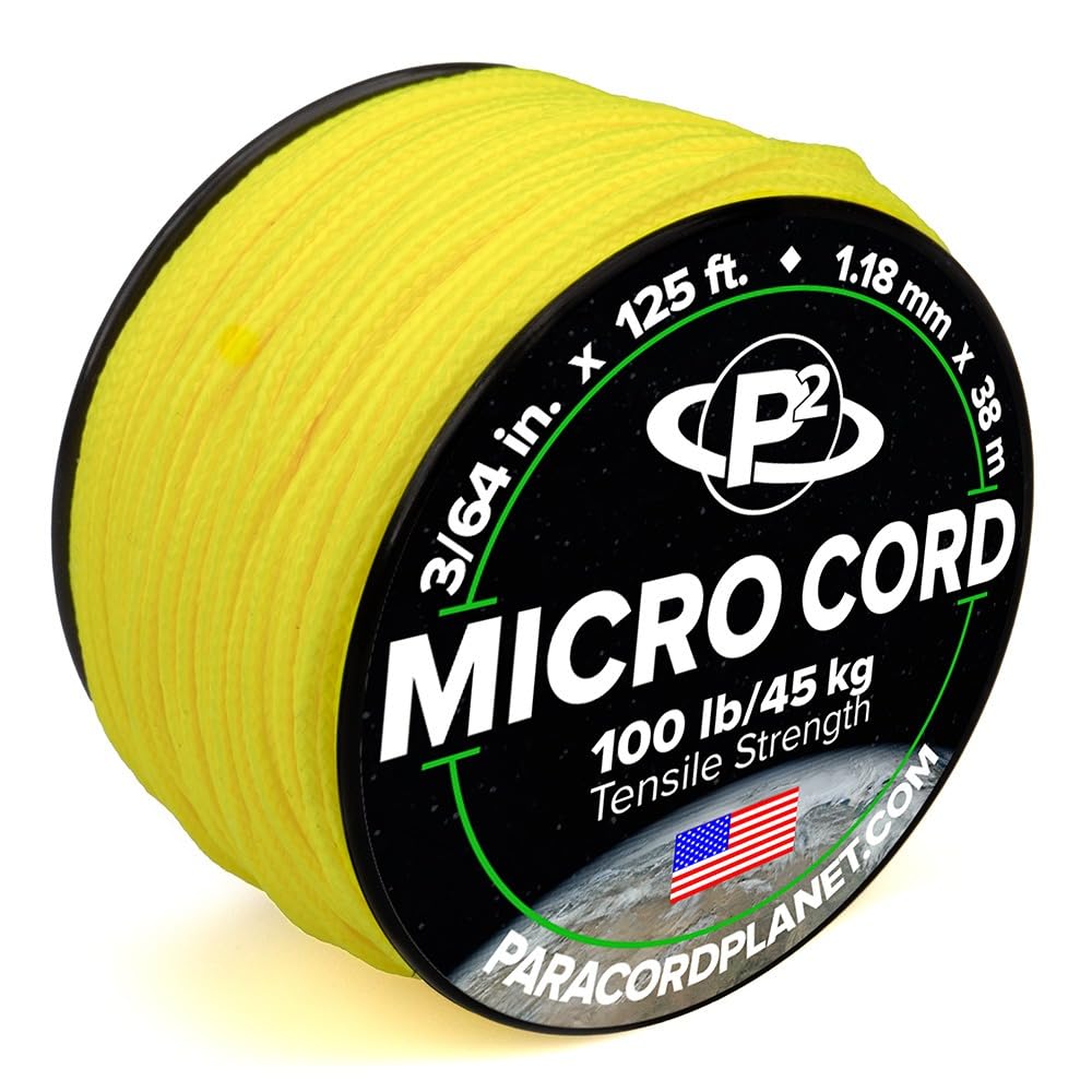 Paracord Planet Micro Paracord - Thin Braided Cord For Crafting, Fishing, And Diy Projects In 125 Ft Spools - Canary Yellow