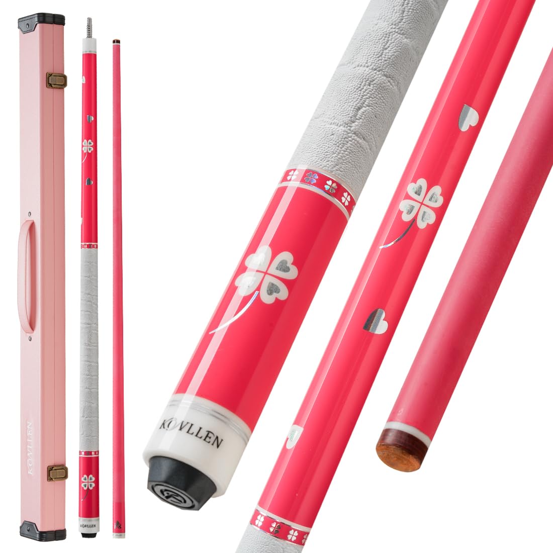 KONLLEN Pink Carbon Fiber Pool Cue Stick for Women, Low Deflection Billiard Cue, 58  with Leather Grip, 12.5mm Tip, 3/8  8 Joint