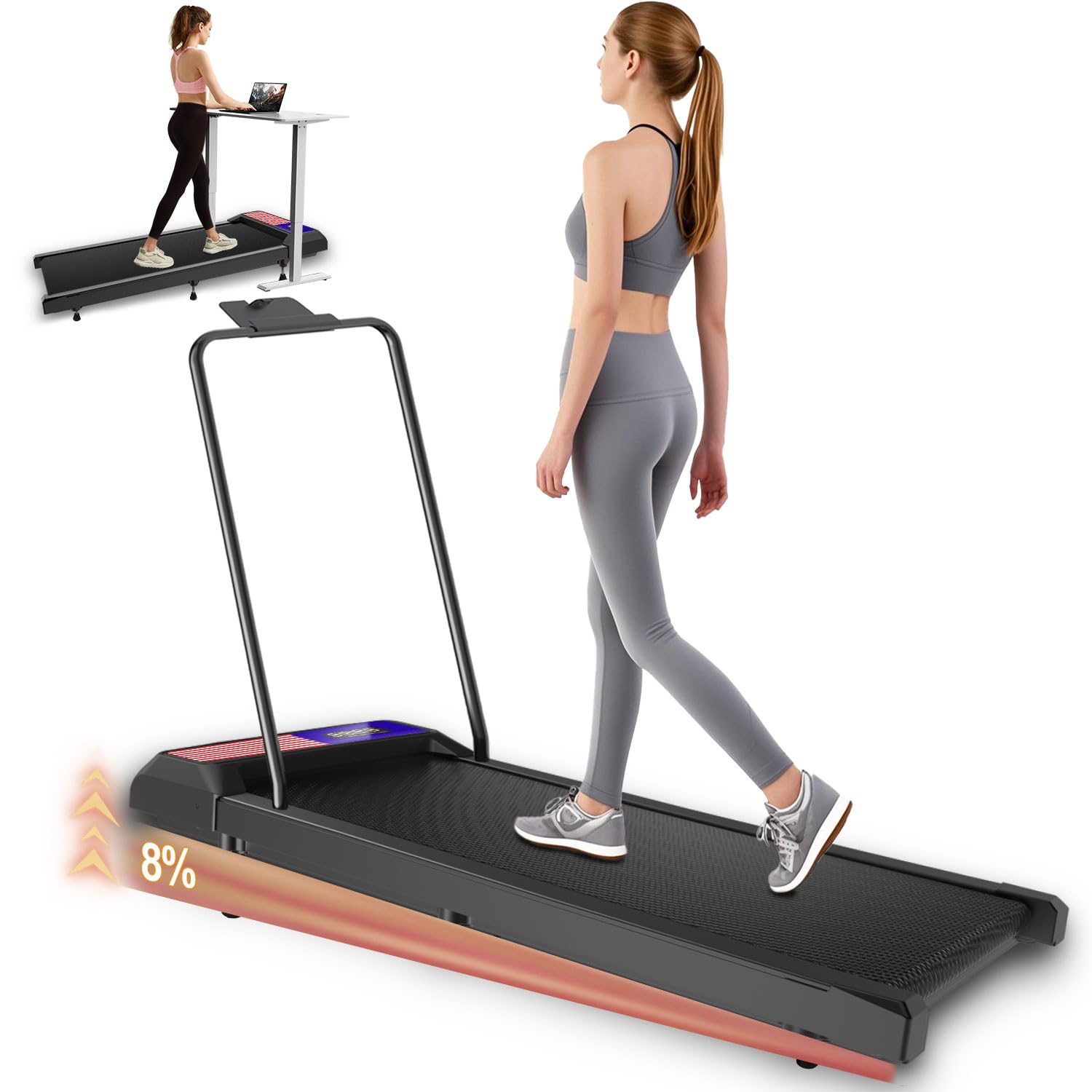 Maicifi Walking Pad Treadmill With Incline - Under Desk Treadmill, Small Walking Pad With Handle Bar,2.5Hp Low Noise,3 In 1 Fold