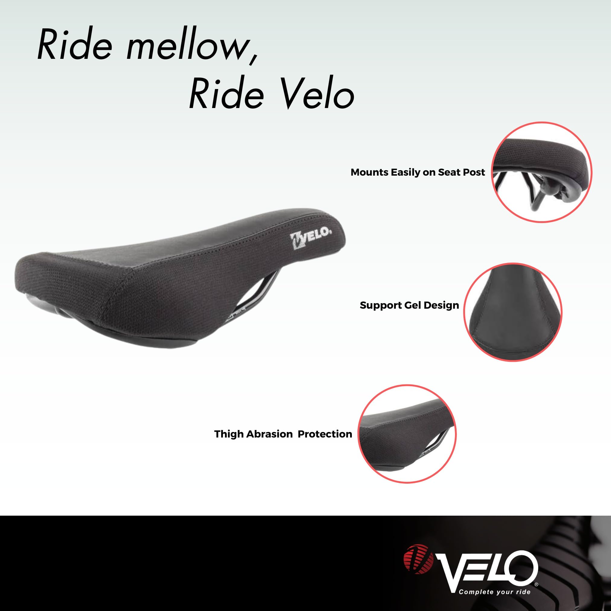 Velo Bmx Gel Bicycle Saddle Black, 247X137Mm