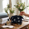 Cosmetic Toiletry Makeup Pouch With Portable Travel Multipurpose WaterResistant Zipper Makeup Brush Bags  Black Flower Aspbf5