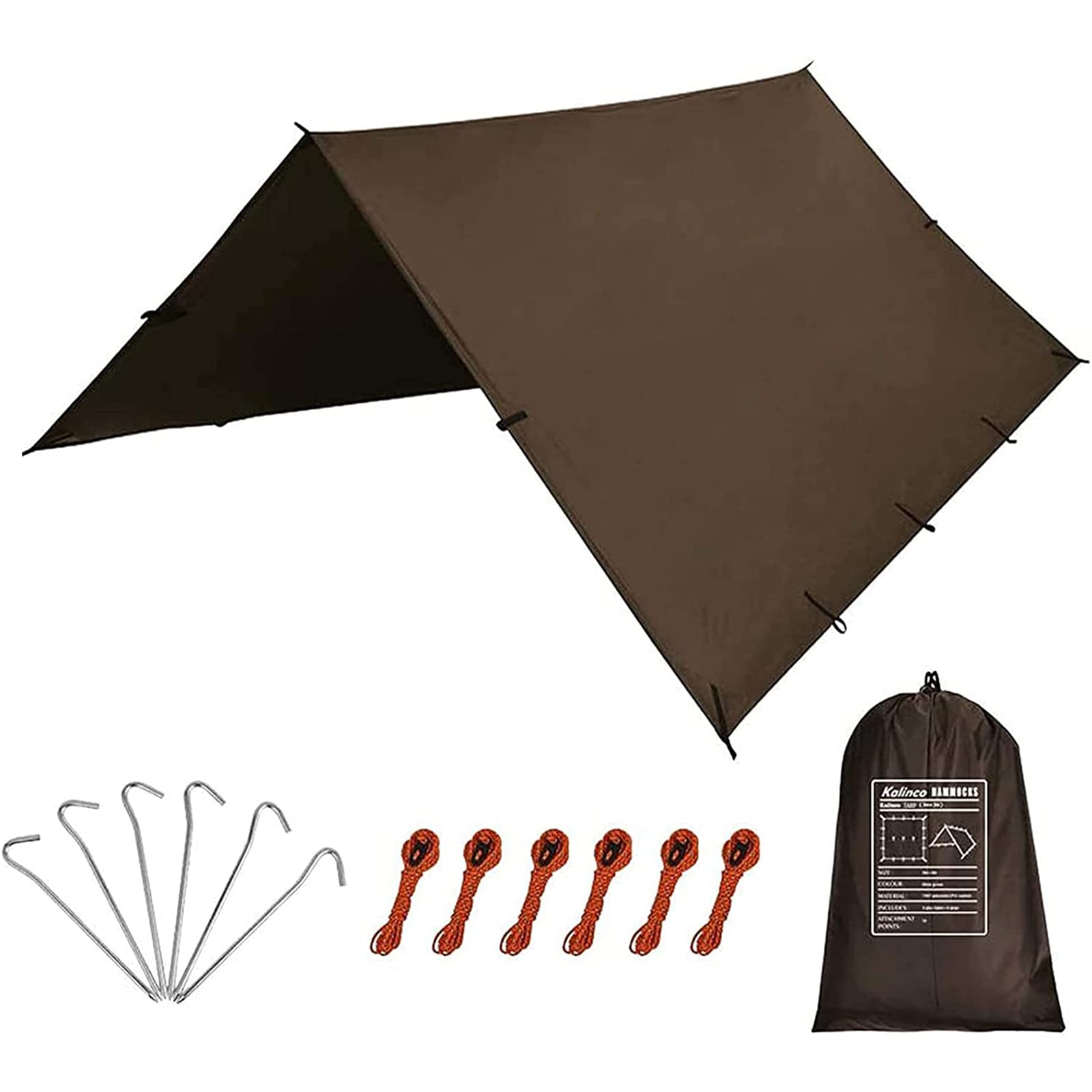 Kalinco Waterproof Camping Tarp Tent Hammock Rain Fly, 10X10Ft/10X15Ft, Mutifunctional Tent Footprint Lightweight Tarp For Campi