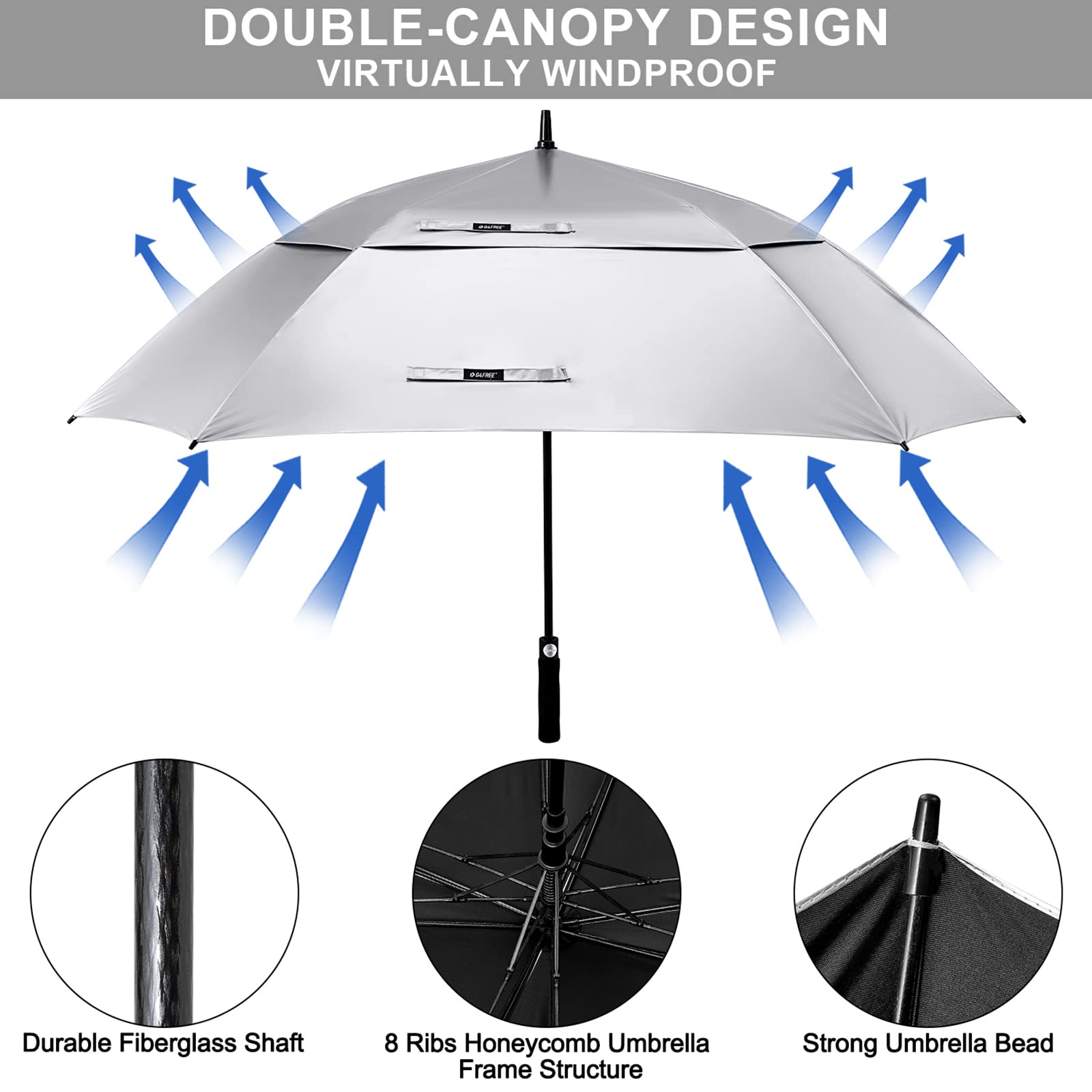 G4Free Extra Large Golf Umbrella Sun Protection Double Canopy Vented Square Uv Umbrella Windproof Automatic Open 68 Inch Oversiz