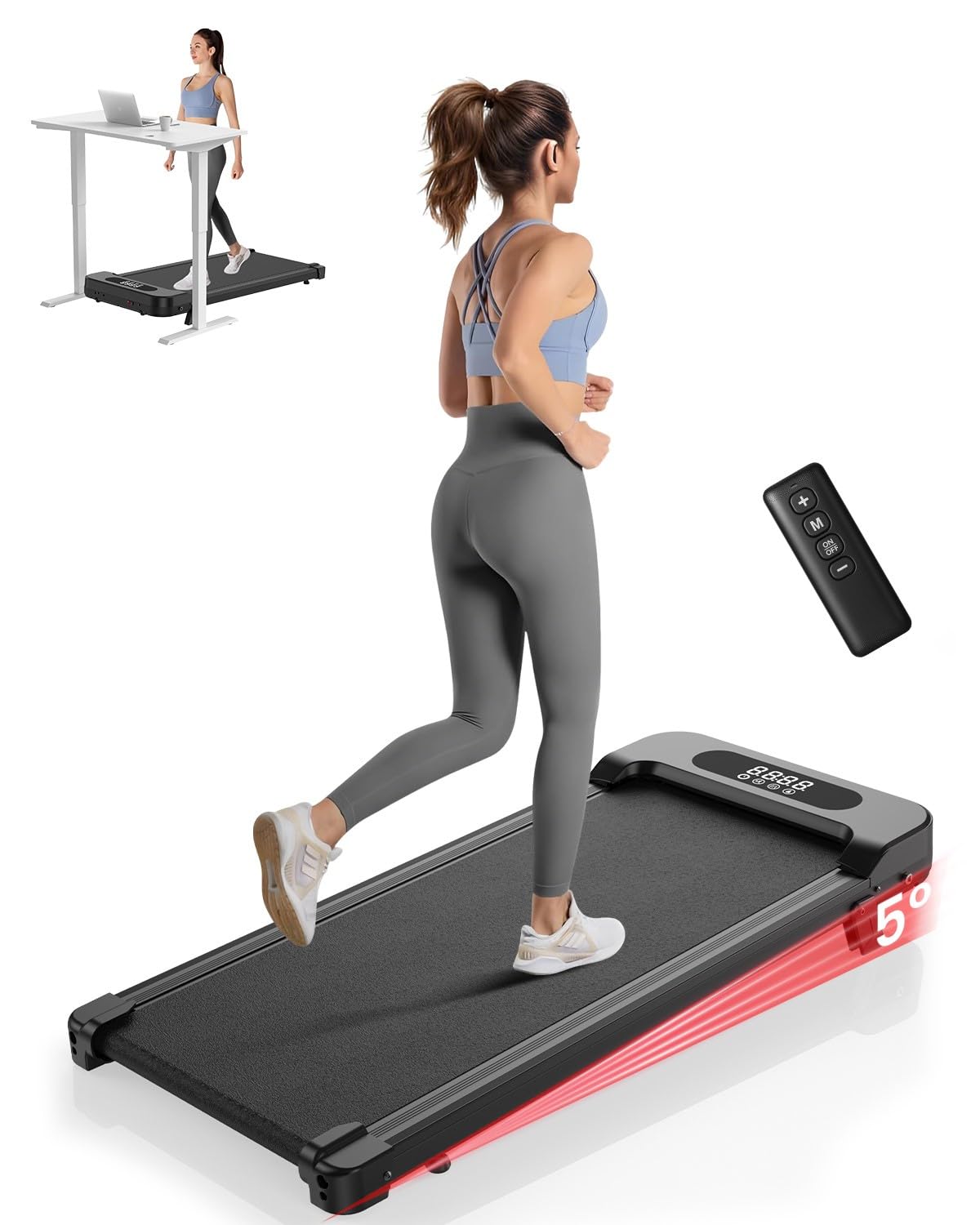 Treadmill Wirh Incline - 2.5Hp Low Noise Under Desk Treadmill, Portable Treadmills For Home Office, Compact Walking Pads Fit For