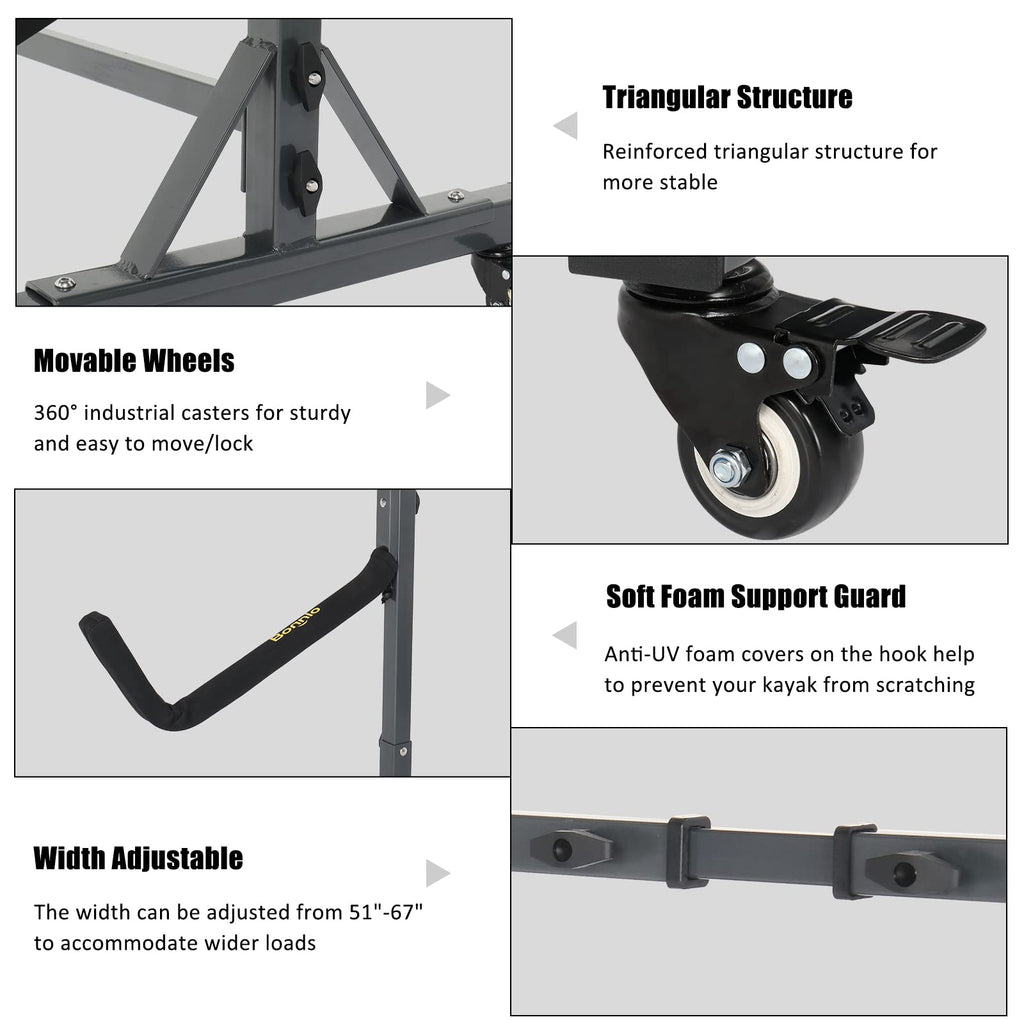 Bonnlo Kayak Stand Freestanding, Storage Rack for Two-Kayak, Canoe, Boat, Paddle Board, SUP, Surfboard for Indoor Outdoor Garage