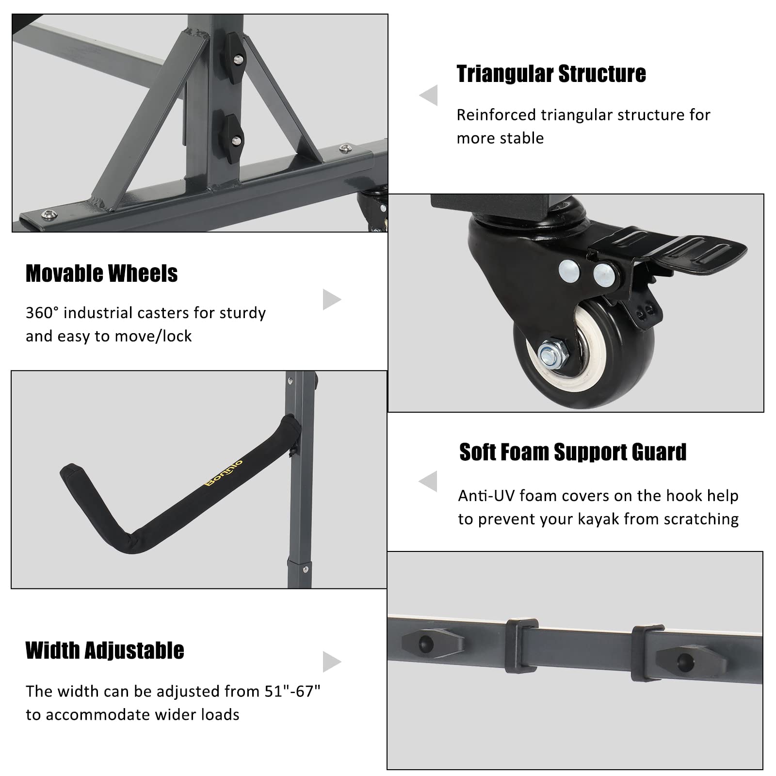 Bonnlo Kayak Stand Freestanding, Storage Rack for Two-Kayak, Canoe, Boat, Paddle Board, SUP, Surfboard for Indoor Outdoor Garage
