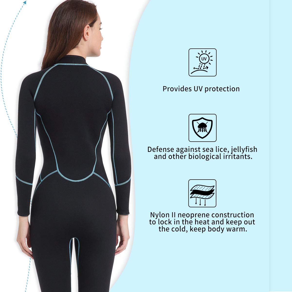 Mens 3Mm Shorty Wetsuit Womens, Neoprene Full Body Diving Suit Front Zip Diving Wetsuit Snorkeling Surfing (Womens Fullsuit, M)