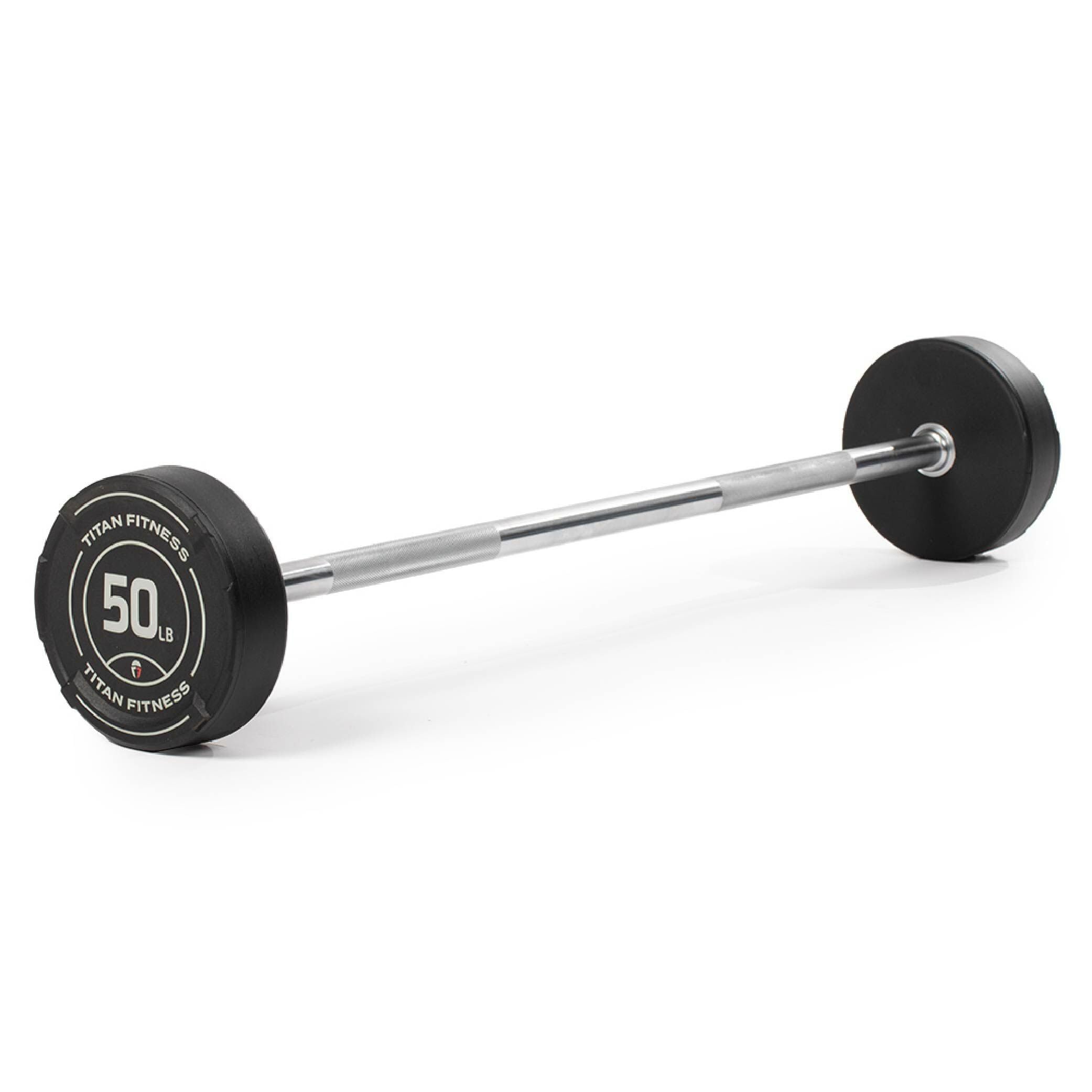 Titan Fitness 50 Lb Rubber Straight Fixed Barbell, Pre-Loaded Weight Bar For Strength Training & Weightlifting