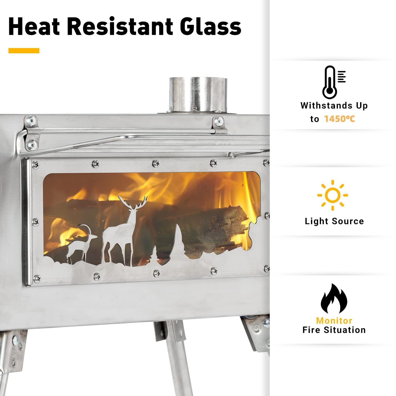 Womeyork Outdoor Camping Stove, Portable Wood Burning Stove With Chimney Pipe For Tent, Shelter, Heating And Cooking