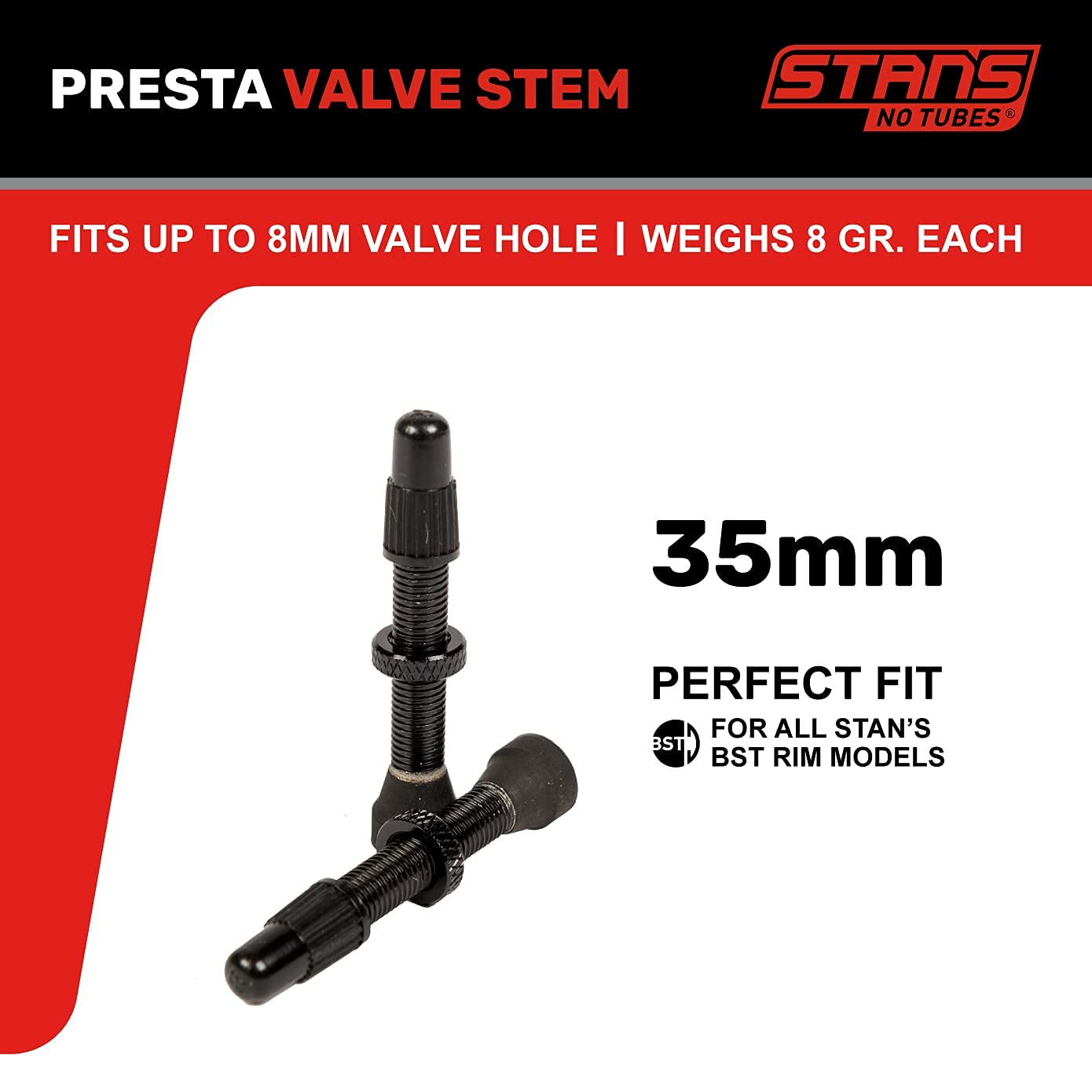 Stan'S Notubes As0149 Universal Valve Aluminium, Black Up To 8 Mm Valve Hole, 35 Mm