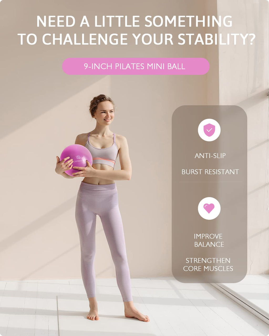 LIONSCOOL Pilates Ring Set (Purple) - 14 Pilates Ring, 9 Pilates Mini Ball and Three Fabric Resistance Bands Included