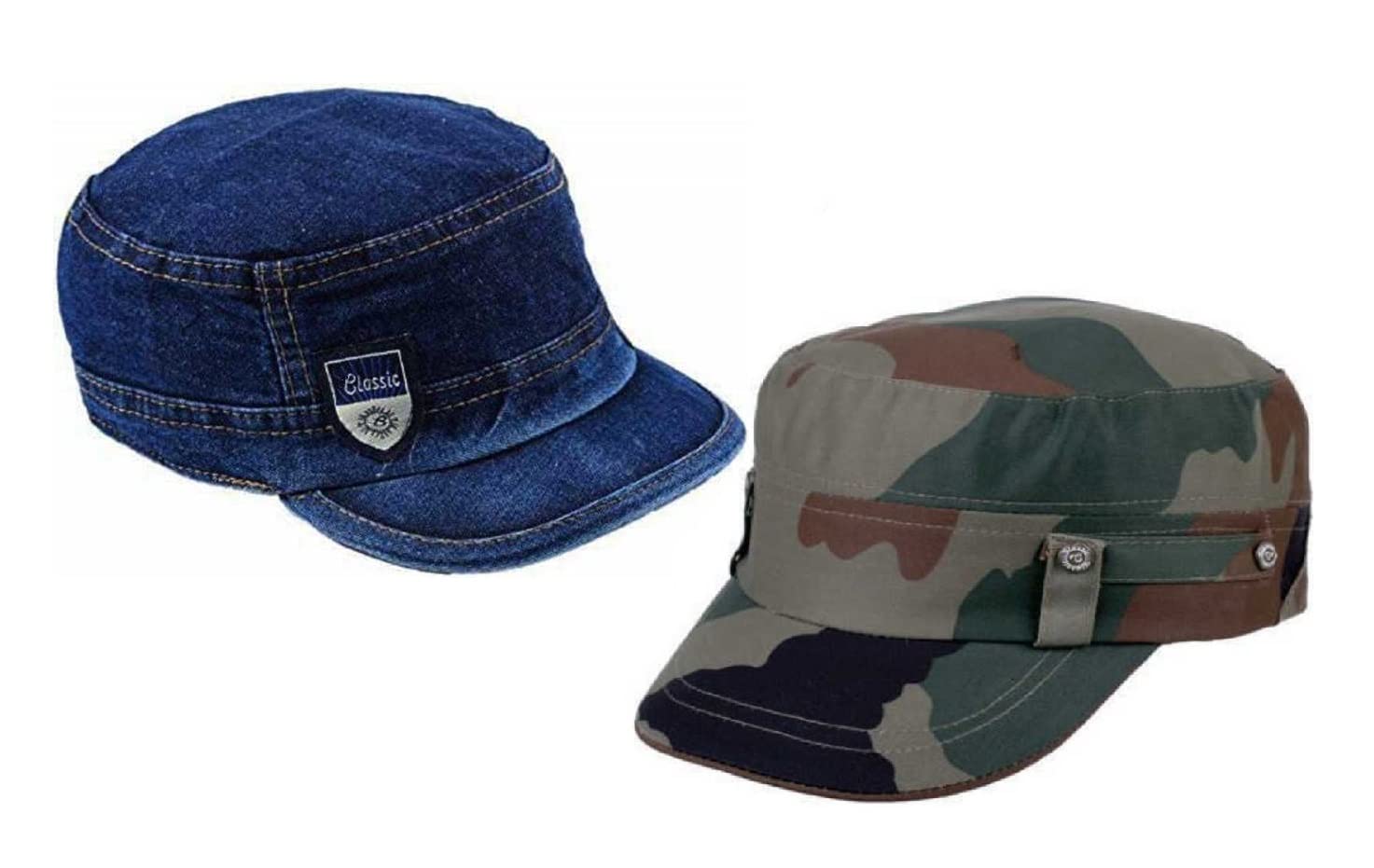 Combo Hats Branded Army And Blue Jeans Plain Hat Flat Short Sports 2 Cap
