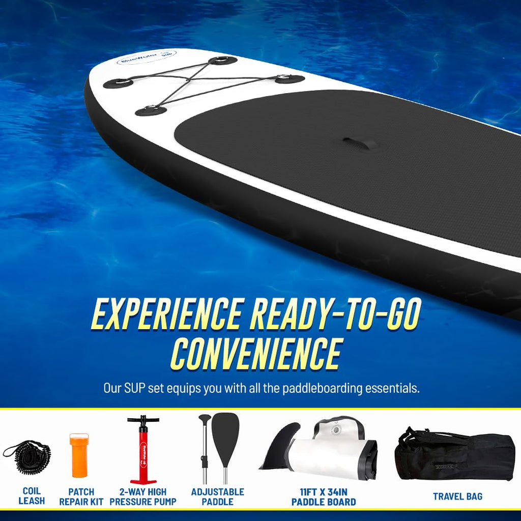 Blue Water Toys Portable Inflatable Stand Up Paddle Board Kit With Pump, Backpack, Coil Leash, And Repair Kit, Sup 350 Pound Lim