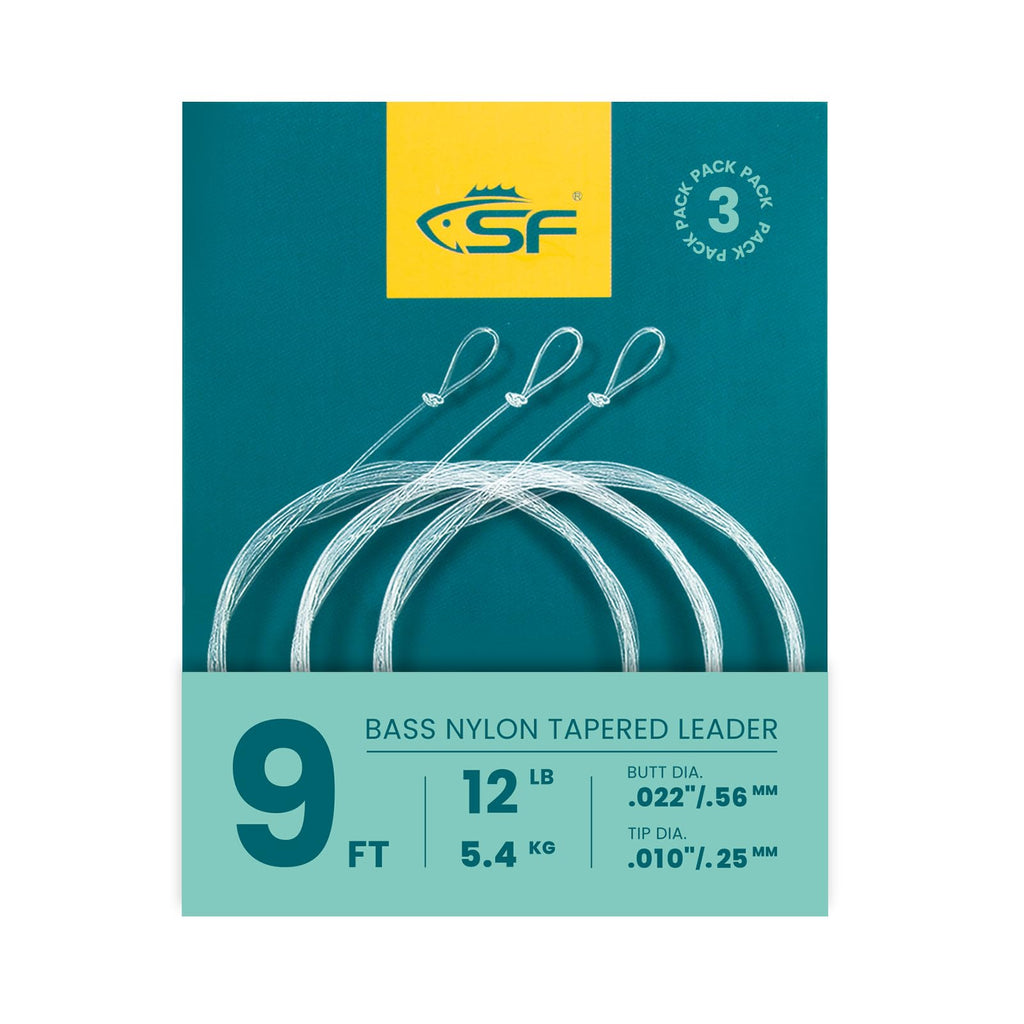 Sf Pre-Tied Loop Heavy Butt Fly Fishing Bass Tapered Leader High Knot Strength Clear Nylon For Bass/Large Flies 3 Packs 9Ft 12Lb
