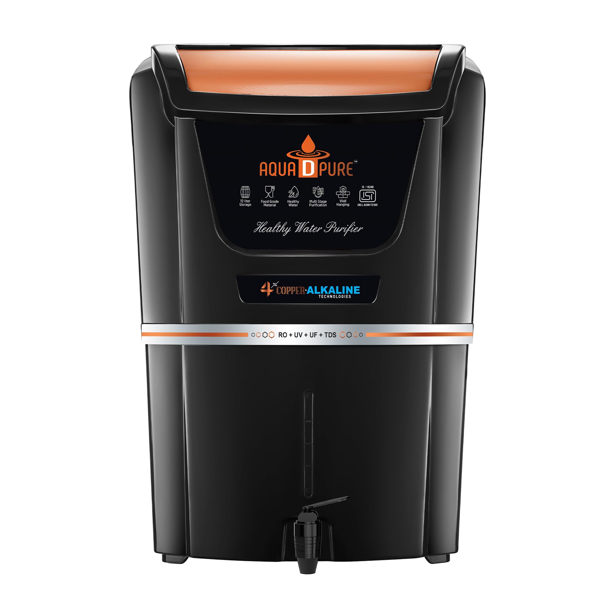 Aqua D Pure 12L Ro+Uv+Uf Copper + Alkaline +Tds Control+Uv Purified Water With Goodness Of Copper And Alkaline Ro Water Purifier
