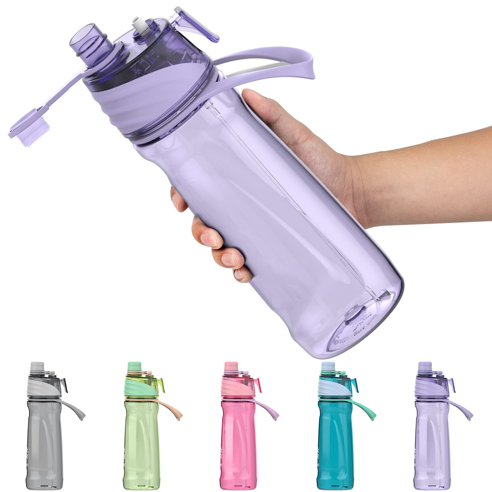 Healter 650Ml Misting Water Bottle With Spray Mist For Outdoor Hydartion Cycling Climbing Hiking Mountaineering Gym, Purple