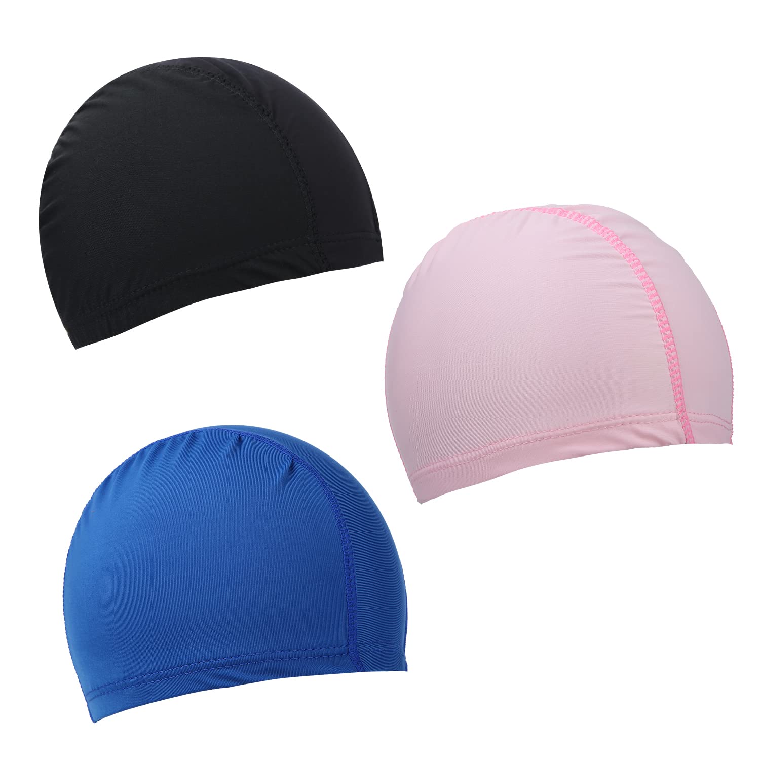 3Pcs Elastic Swim Caps, Swimming Caps Bathing Caps Unisex Swim Caps For Boys Girls Kids Adults Women Men Comfortable Non-Slip Sw