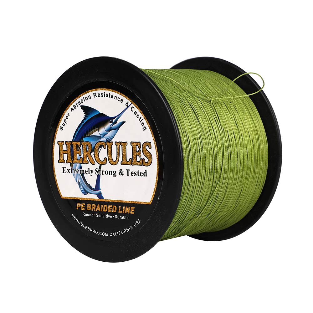 Hercules Braided Fishing Line 1500M 1640Yds 10Lbs-200Lbs Pe Superline 8 Strands (Army Green 60Lb/27.2Kg 0.40Mm)