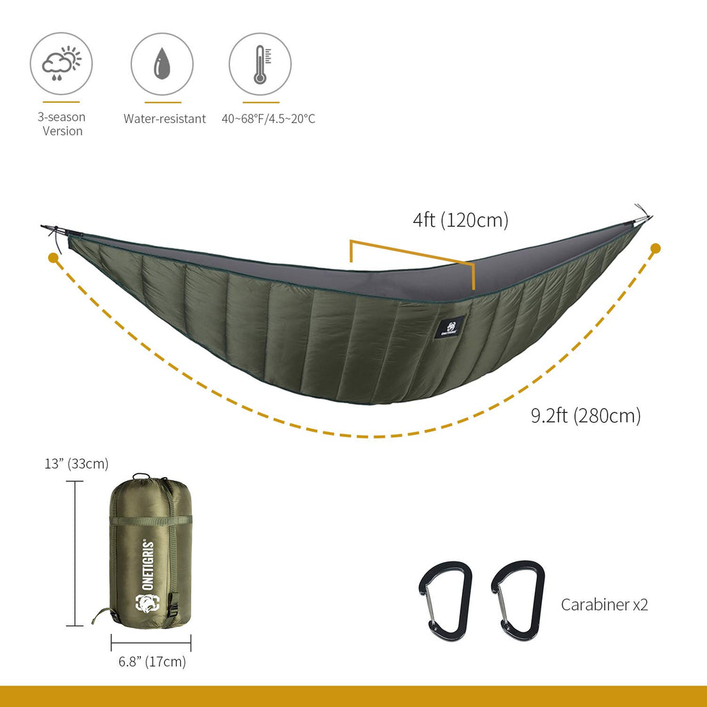 Onetigris Night Protector Ultralight Hammock Underquilt, Full Length Camping Quilt For Hammocks Warm 3-4 Seasons, Weighs Only 28