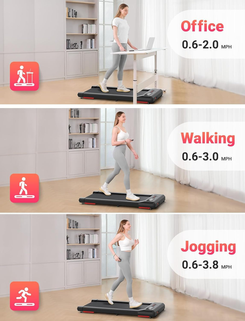 Therun Walking Pad, 2.5 Hp Under Desk Treadmill With Remote Control For Walking And Jogging, 265Lbs Capacity Widen Running Belt