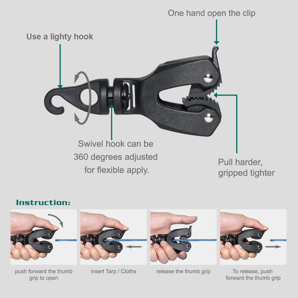Orxplus Tools 2Pcs One-Handed Tarp Clips With Hook Tent Clips Awning Clamp Set Tent Clamps For Camping Canopies, Car Cover, Wint