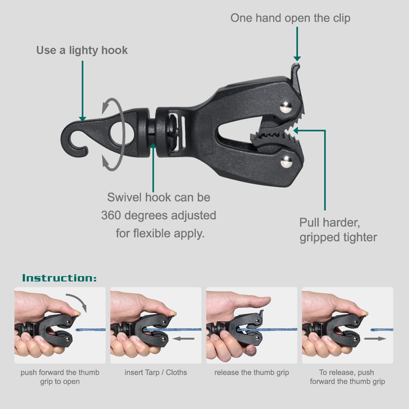 Orxplus Tools 2Pcs One-Handed Tarp Clips With Hook Tent Clips Awning Clamp Set Tent Clamps For Camping Canopies, Car Cover, Wint