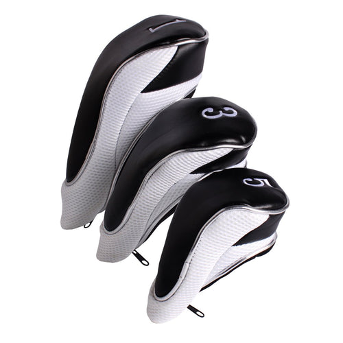 Andux Golf 460Cc Driver Fairway Wood Head Covers With Zipper Closure Set Of 3 (Black/White)