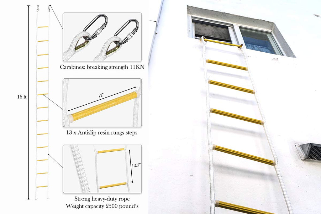 Isop Rope Ladder (15 Ft) | Indoor/Outdoor Ladders For Homes, Treehouse, Playground & Climbing| Durable With 11Kn Mounting Clips|