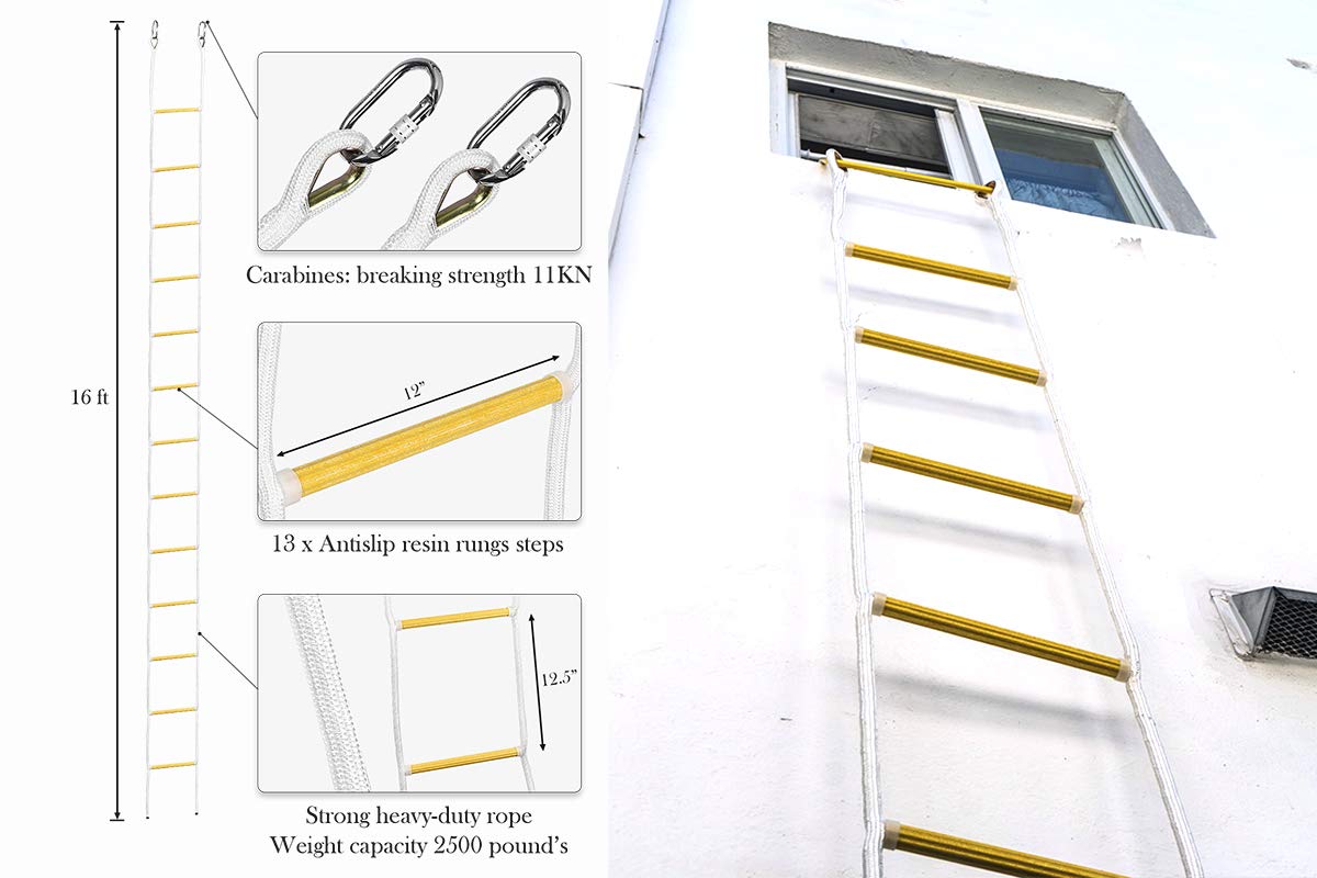 Isop Rope Ladder (15 Ft) | Indoor/Outdoor Ladders For Homes, Treehouse, Playground & Climbing| Durable With 11Kn Mounting Clips|