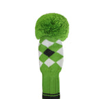 Scott Edward Green Grey White Argyle Golf Club Head Covers, Acrylic Yarn Double-Layers Knitted, With Rotatable Number Tags Set O