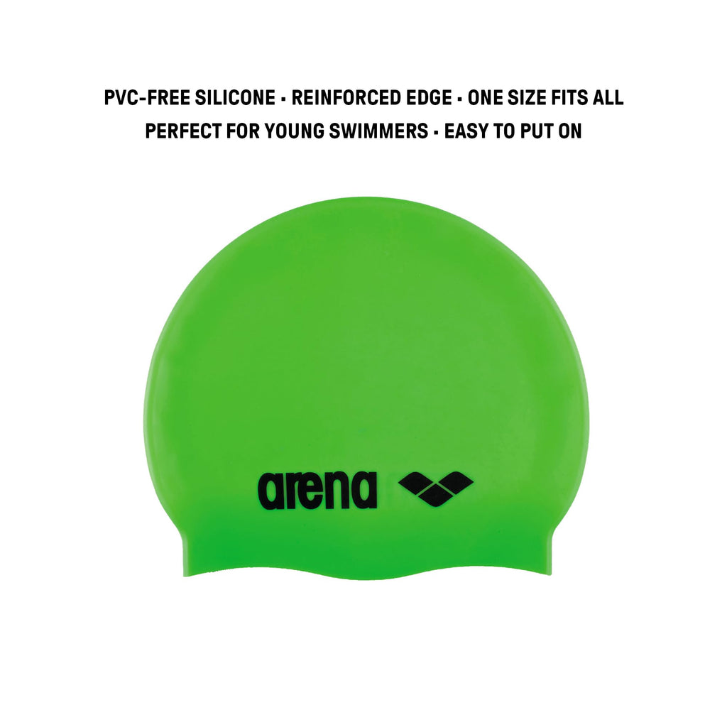 Arena Classic Junior Silicone Unisex Swim Cap For Girls And Boys Comfortable Durable Kids Pool Bathing Cap, One Size, Acid Lime/