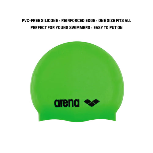 Arena Classic Junior Silicone Unisex Swim Cap For Girls And Boys Comfortable Durable Kids Pool Bathing Cap, One Size, Acid Lime/