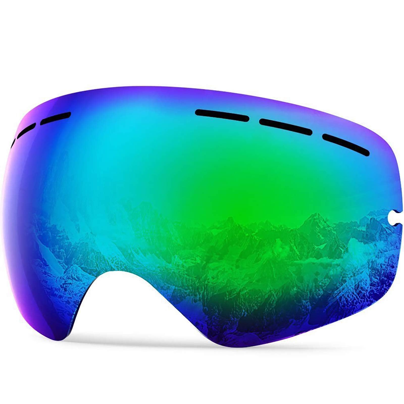 Zionor X Ski Snowboard Snow Goggles Replacement Lenses (Vlt 14% Revo Green Lens)